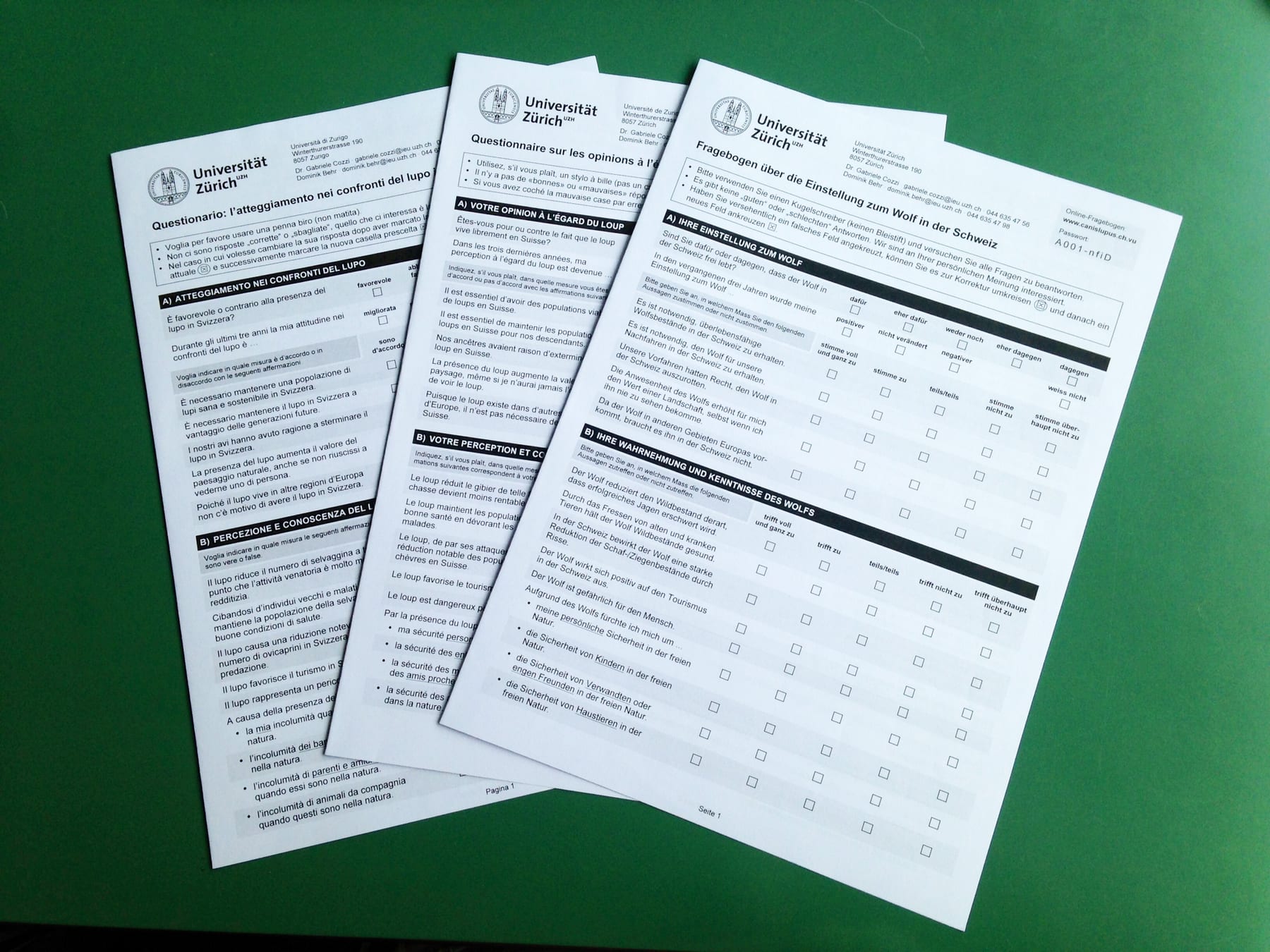 Questionnaire about people’s attitude towards the wolf in Switzerland