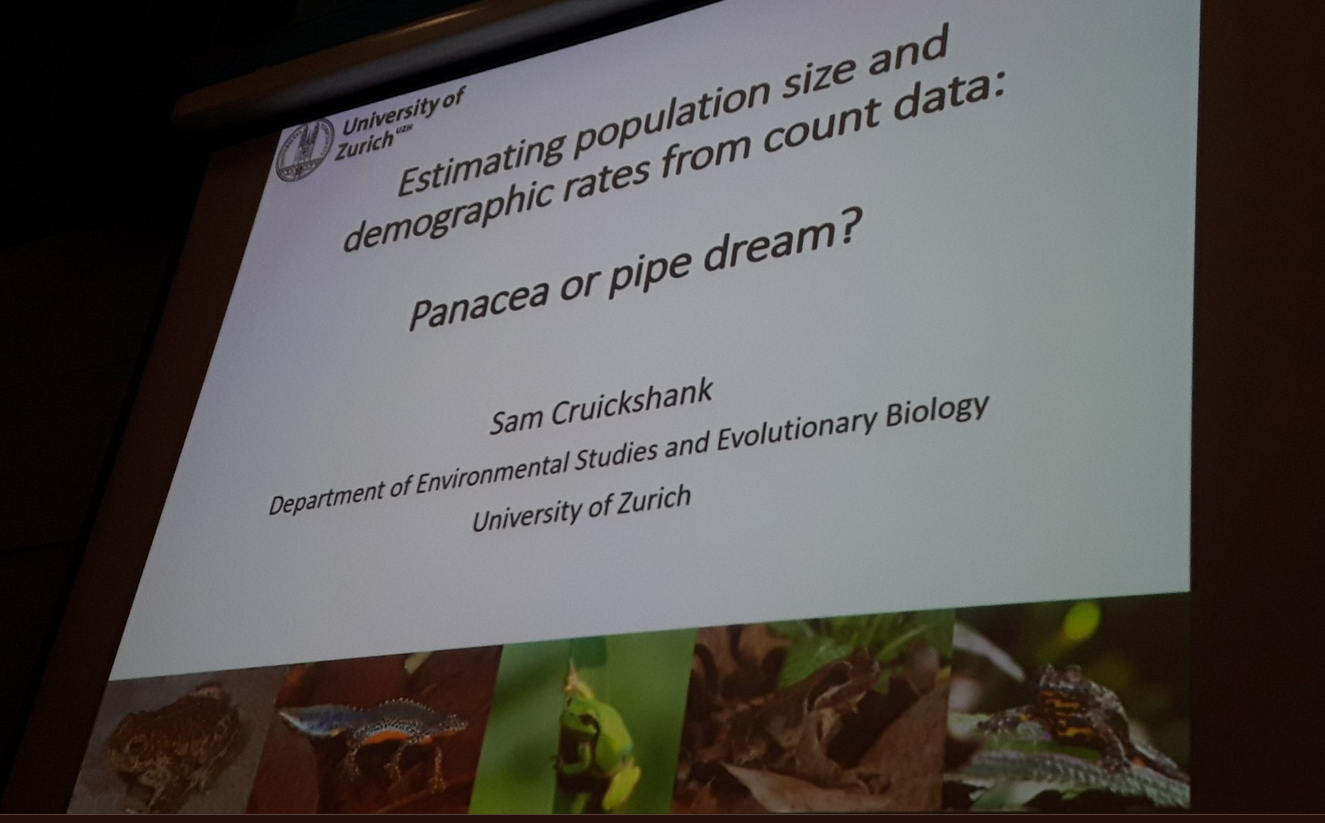 Penultimate talk of the conference: when can we rely on analysis of amphibian count data?Photo credit: @AmphibianCon